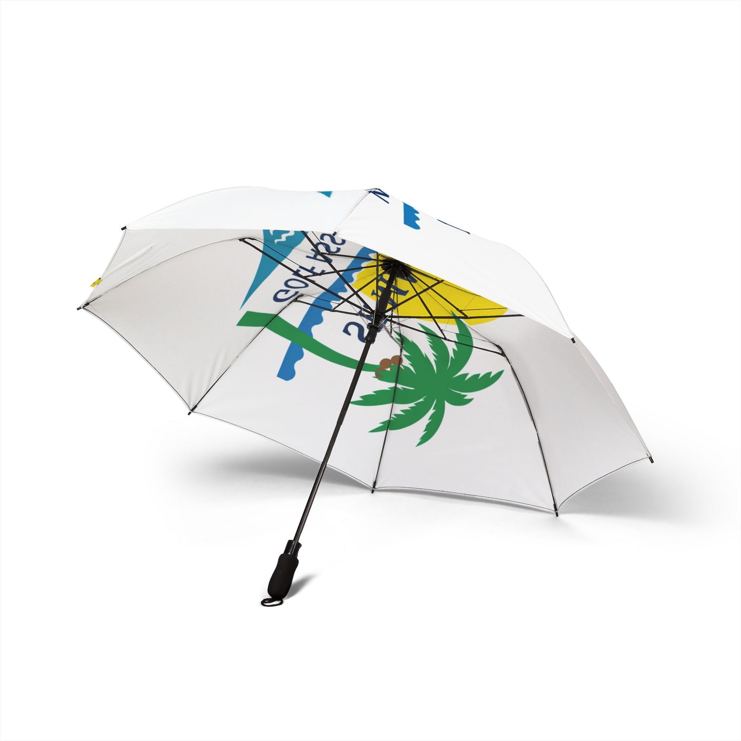 St. Maarten Golf Association Foldable Umbrella — Semi-Automatic Compact Rain Sun Shield with Palm Logo