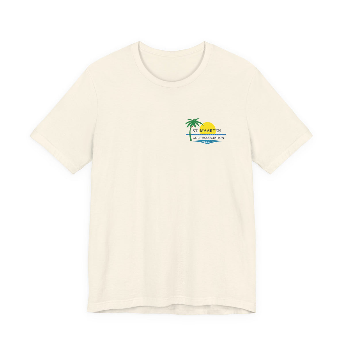 Official SMGA tropical golf T-shirt in natural with left-chest logo