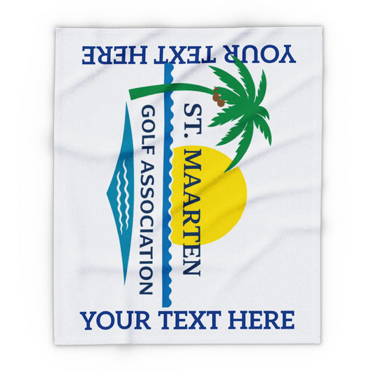 St. Maarten Golf Association Arctic Fleece Blanket — Custom Text Palm Tree Sunset Design
