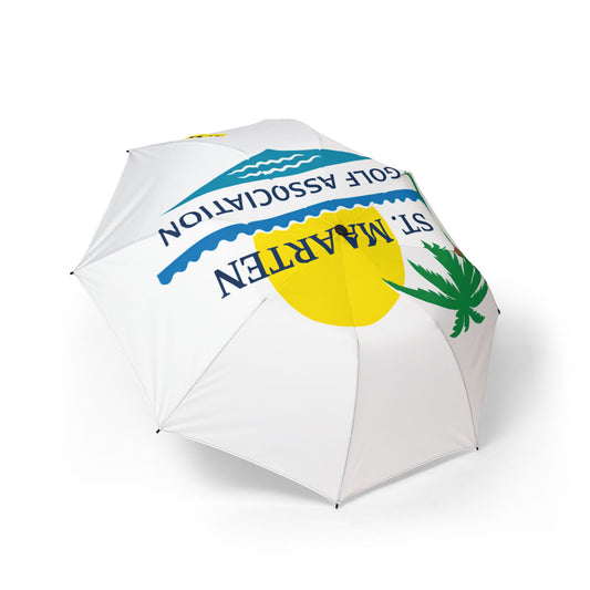 St. Maarten Golf Association Foldable Umbrella — Semi-Automatic Compact Rain Sun Shield with Palm Logo