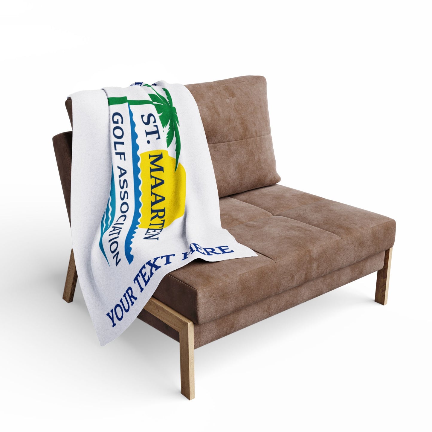 St. Maarten Golf Association Arctic Fleece Blanket — Custom Text Palm Tree Sunset Design