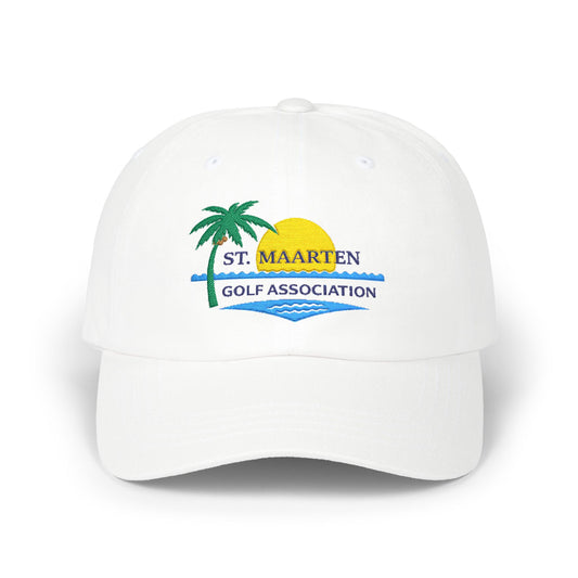 St. Maarten Golf Association Embroidered Dad Cap — Tropical Palm & Sunset Hat