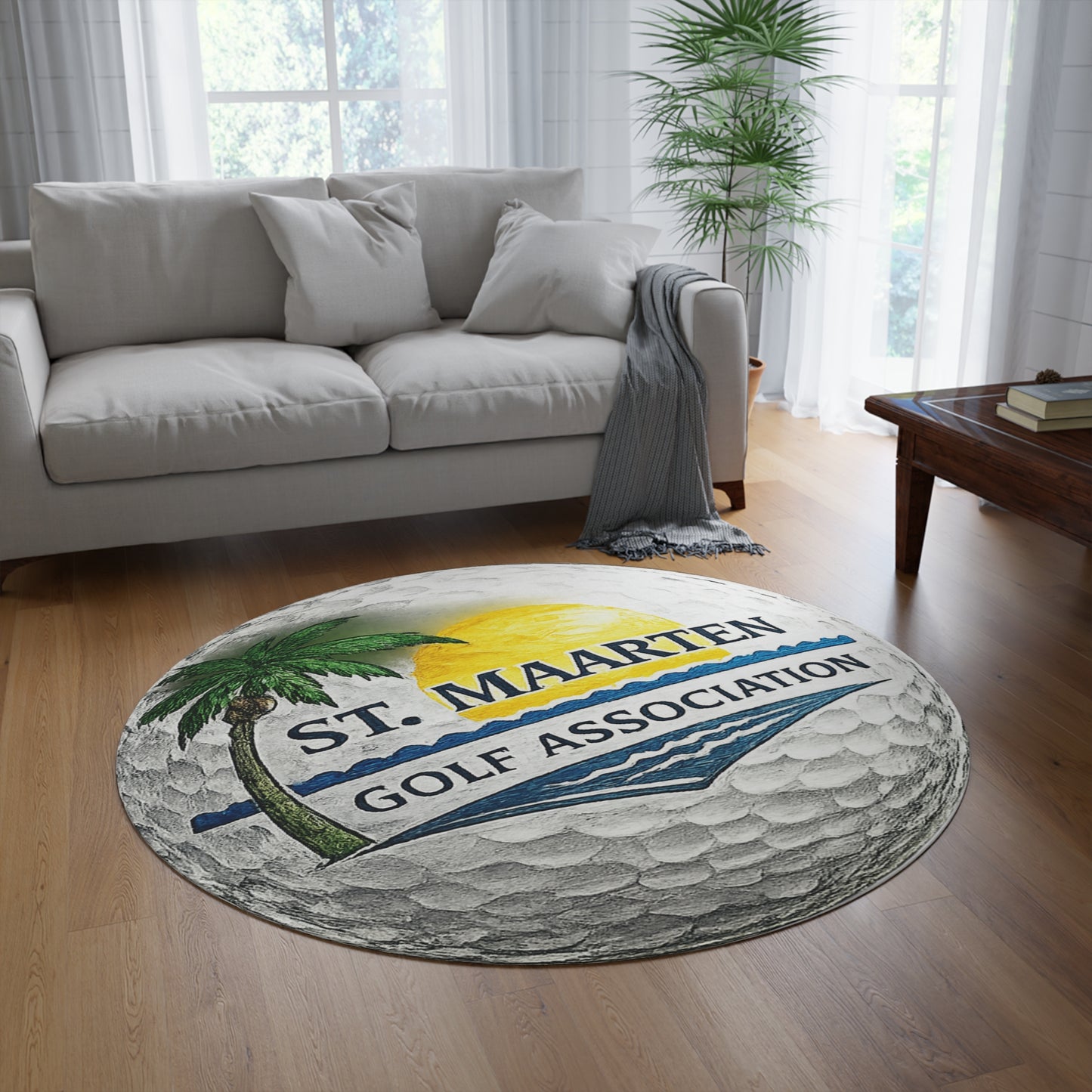 St. Maarten Golf Association Round Rug — Tropical Golf Ball Design