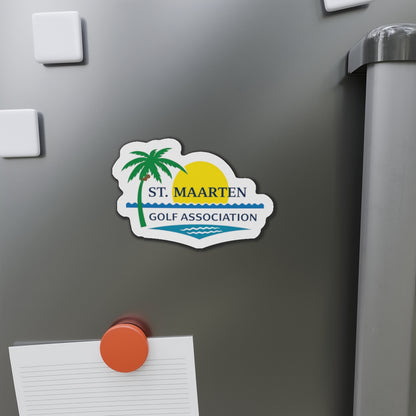 St. Maarten Golf Association Die-Cut Magnet — Tropical Palm & Sunset Logo Refrigerator Magnet