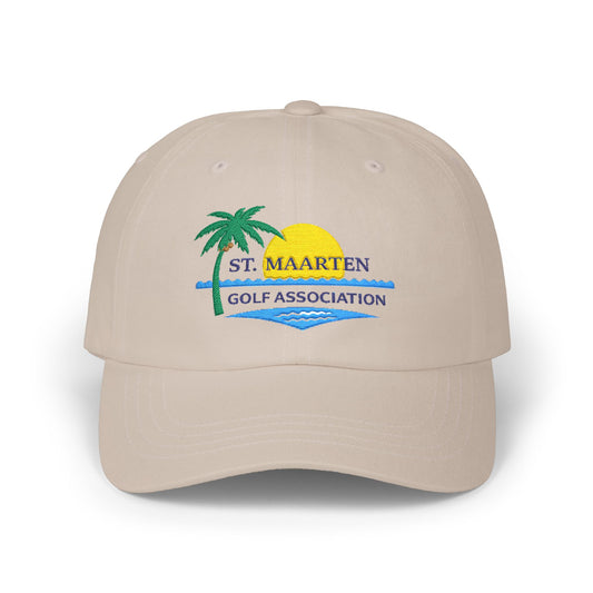 St. Maarten Golf Association Embroidered Dad Cap — Tropical Palm & Sunset Hat