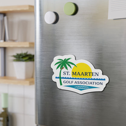 St. Maarten Golf Association Die-Cut Magnet — Tropical Palm & Sunset Logo Refrigerator Magnet