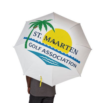 St. Maarten Golf Association Foldable Umbrella — Semi-Automatic Compact Rain Sun Shield with Palm Logo
