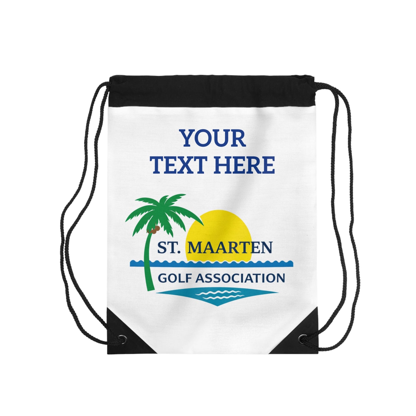 St. Maarten Golf Association Drawstring Bag — Customizable "Your Text Here" Beach Golf Gym Sack