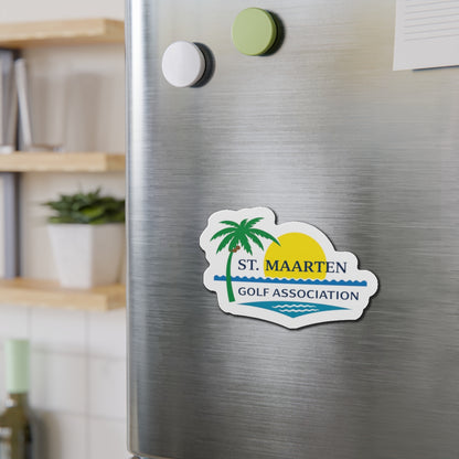 St. Maarten Golf Association Die-Cut Magnet — Tropical Palm & Sunset Logo Refrigerator Magnet