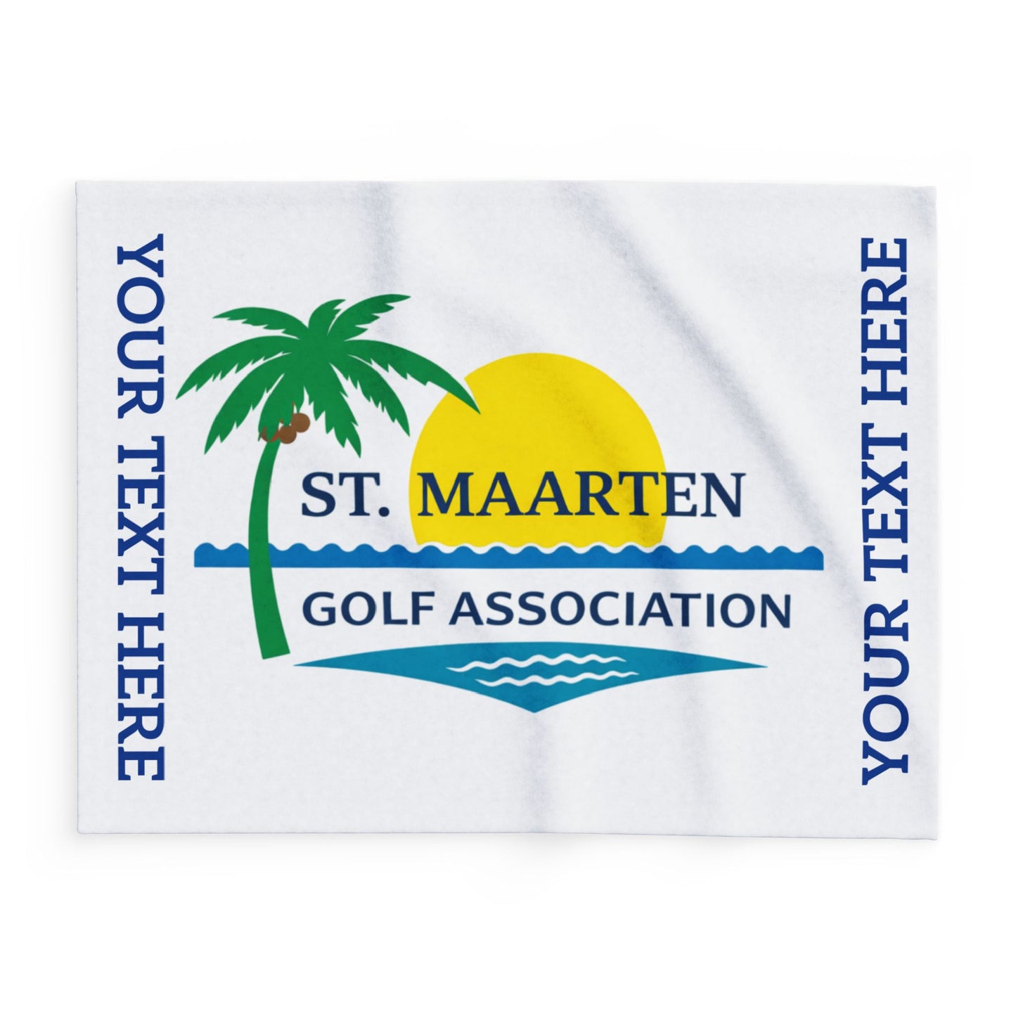 St. Maarten Golf Association Arctic Fleece Blanket — Custom Text Palm Tree Sunset Design