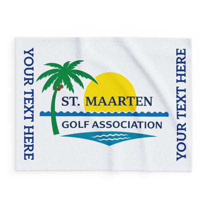 St. Maarten Golf Association Arctic Fleece Blanket — Custom Text Palm Tree Sunset Design
