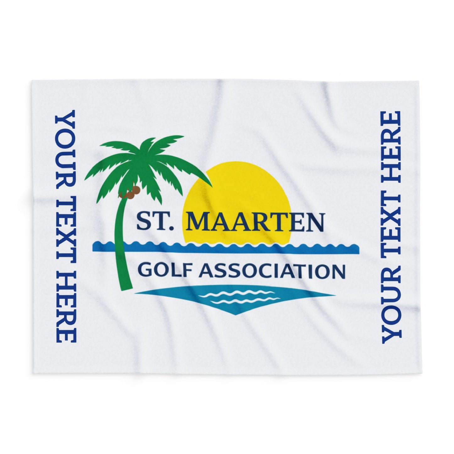 St. Maarten Golf Association Arctic Fleece Blanket — Custom Text Palm Tree Sunset Design