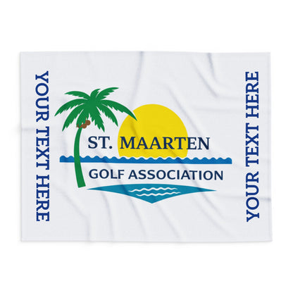 St. Maarten Golf Association Arctic Fleece Blanket — Custom Text Palm Tree Sunset Design