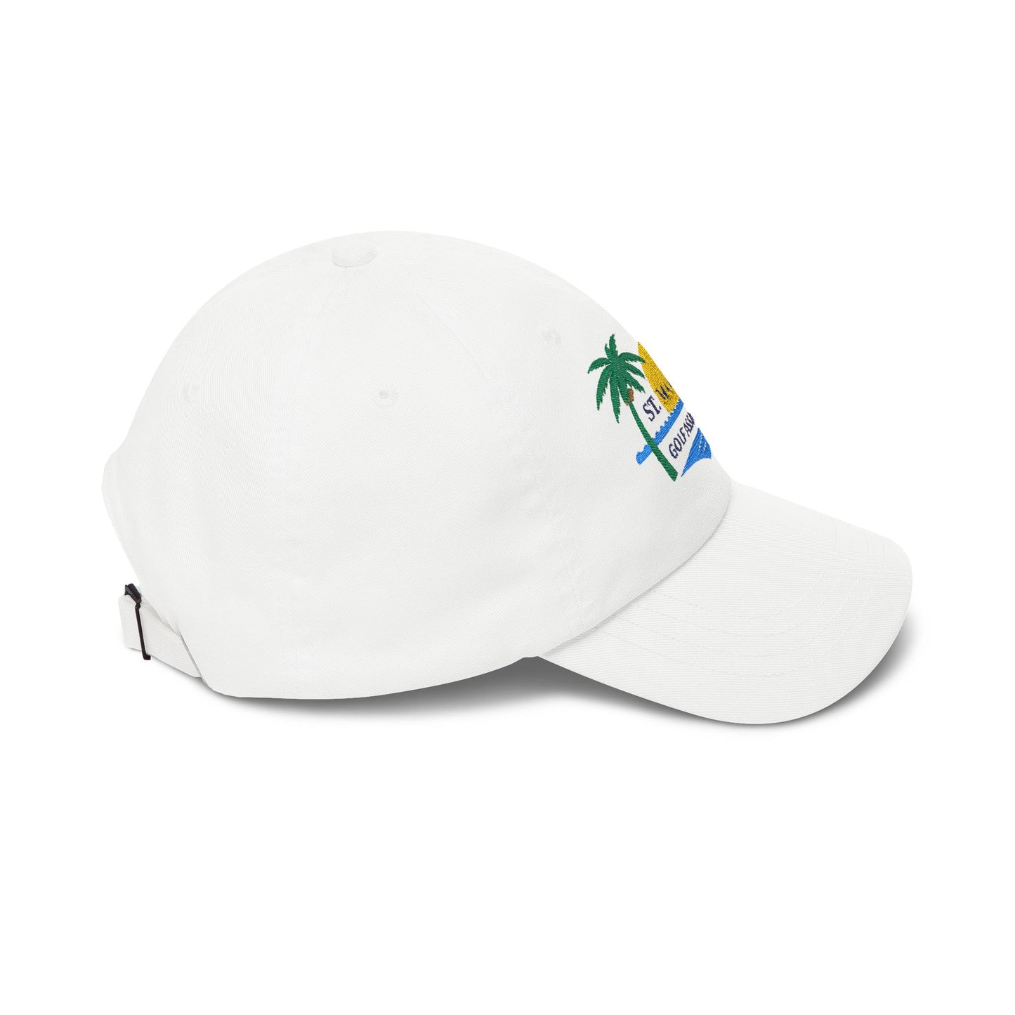 St. Maarten Golf Association Embroidered Dad Cap — Tropical Palm & Sunset Hat