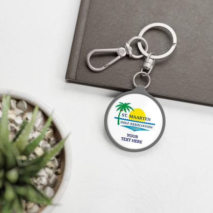 St. Maarten Golf Association Keyring Tag — Tropical Palm & Sunset Keychain