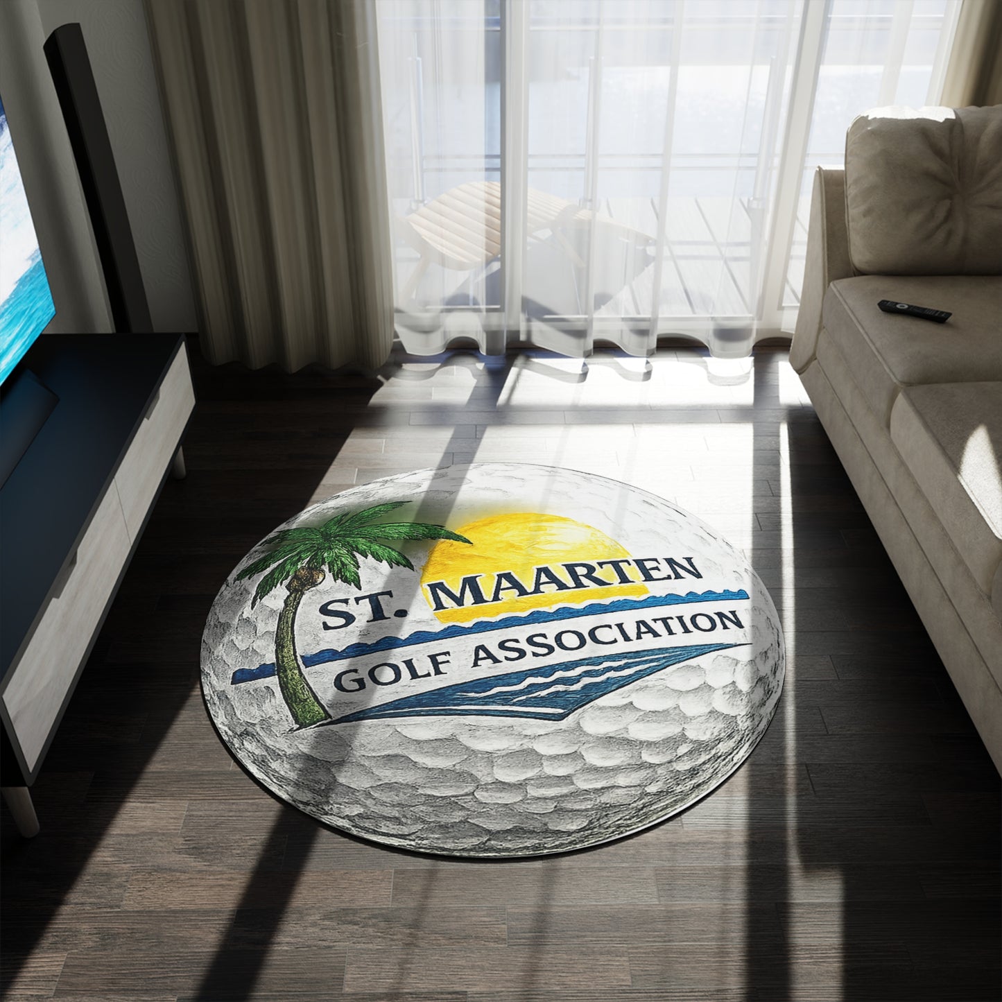 St. Maarten Golf Association Round Rug — Tropical Golf Ball Design