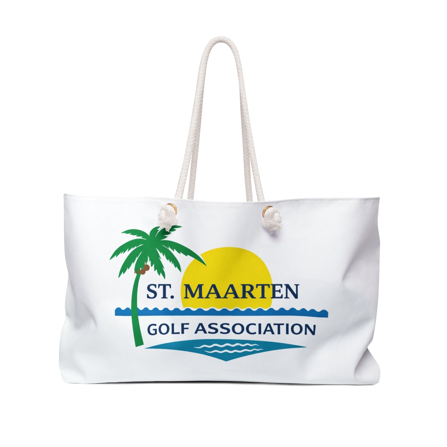 St. Maarten Golf Association Weekender Bag – Beach Tote with Palm & Sunset Logo