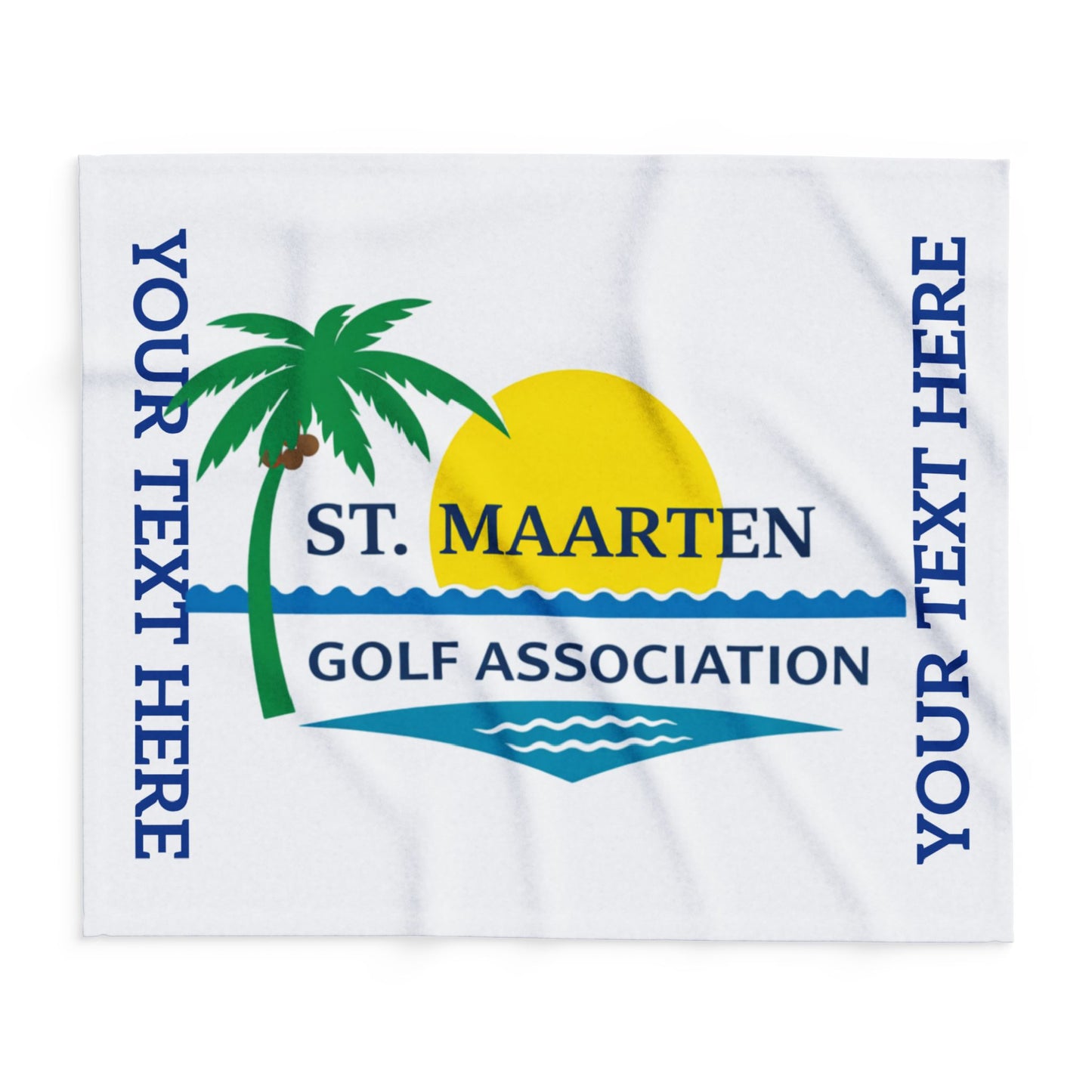 St. Maarten Golf Association Arctic Fleece Blanket — Custom Text Palm Tree Sunset Design