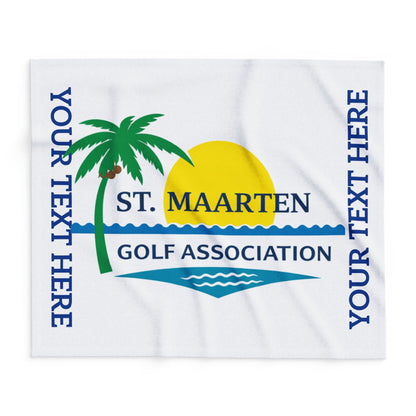 St. Maarten Golf Association Arctic Fleece Blanket — Custom Text Palm Tree Sunset Design