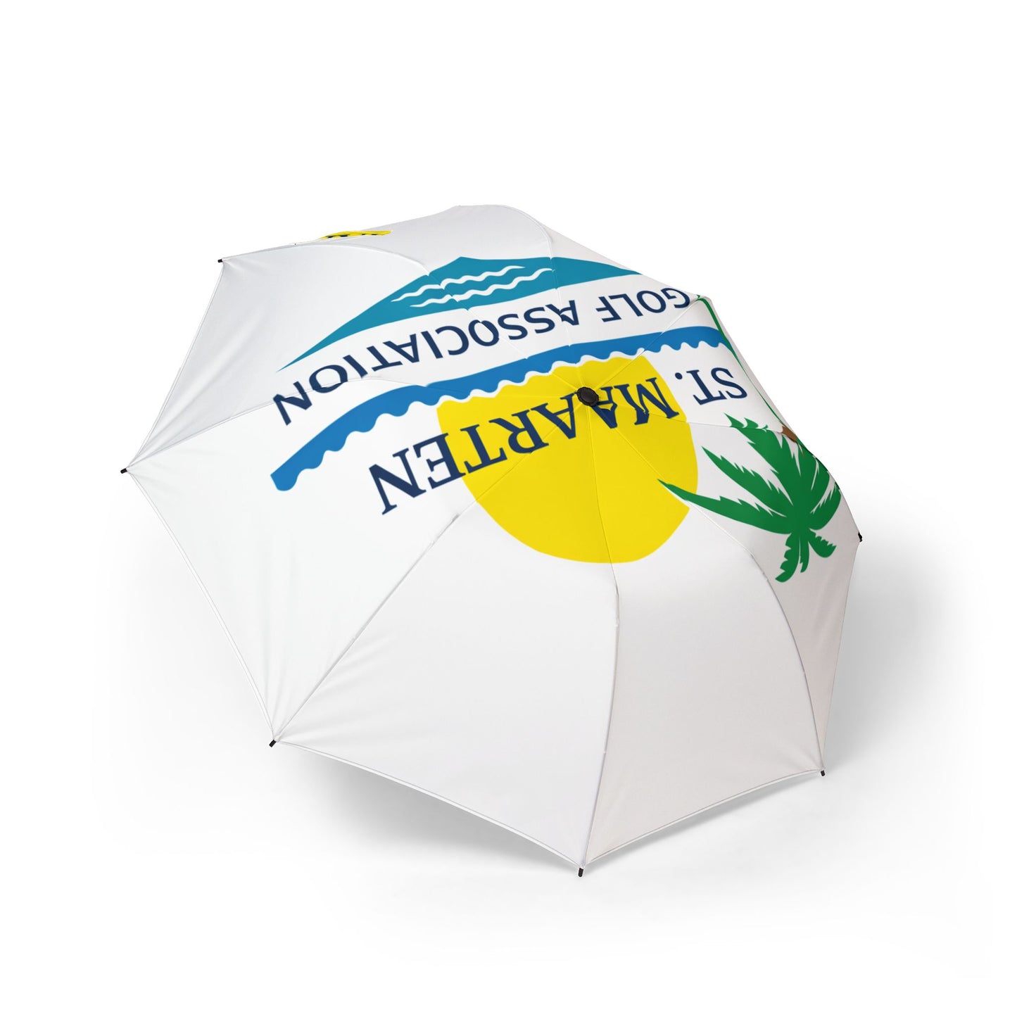 St. Maarten Golf Association Foldable Umbrella — Semi-Automatic Compact Rain Sun Shield with Palm Logo