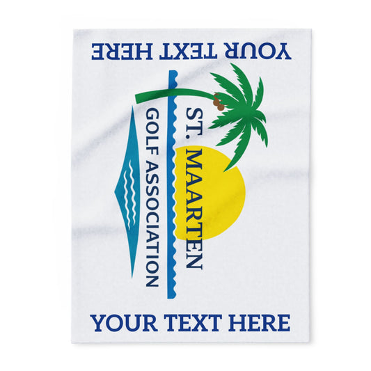 St. Maarten Golf Association Arctic Fleece Blanket — Custom Text Palm Tree Sunset Design
