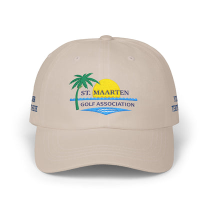 St. Maarten Golf Association Dad Cap — Tropical Palm & Sunset Embroidered Hat