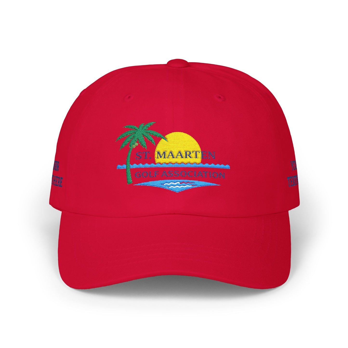 St. Maarten Golf Association Dad Cap — Tropical Palm & Sunset Embroidered Hat
