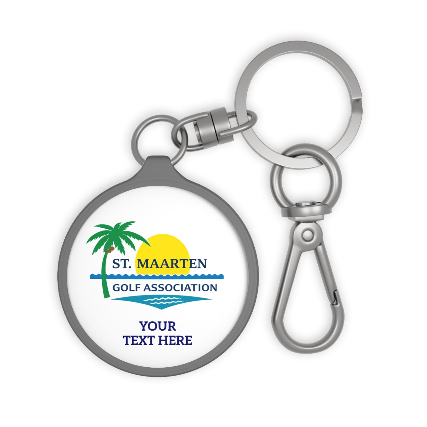St. Maarten Golf Association Keyring Tag — Tropical Palm & Sunset Keychain
