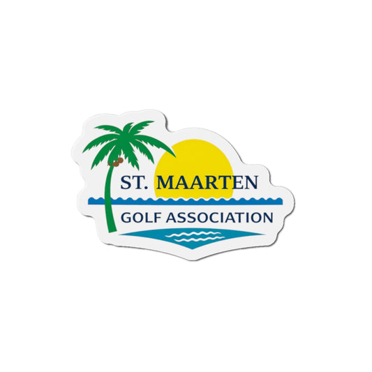 St. Maarten Golf Association Die-Cut Magnet — Tropical Palm & Sunset Logo Refrigerator Magnet