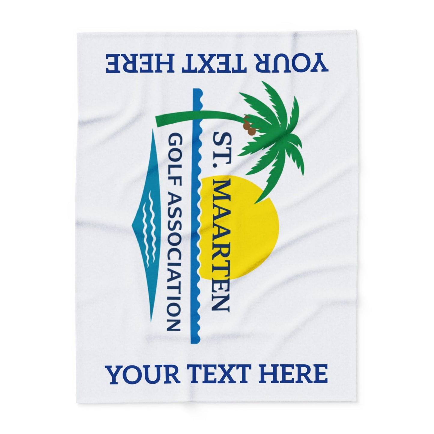 St. Maarten Golf Association Arctic Fleece Blanket — Custom Text Palm Tree Sunset Design