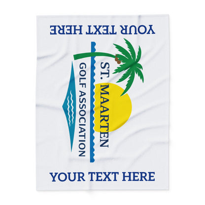 St. Maarten Golf Association Arctic Fleece Blanket — Custom Text Palm Tree Sunset Design