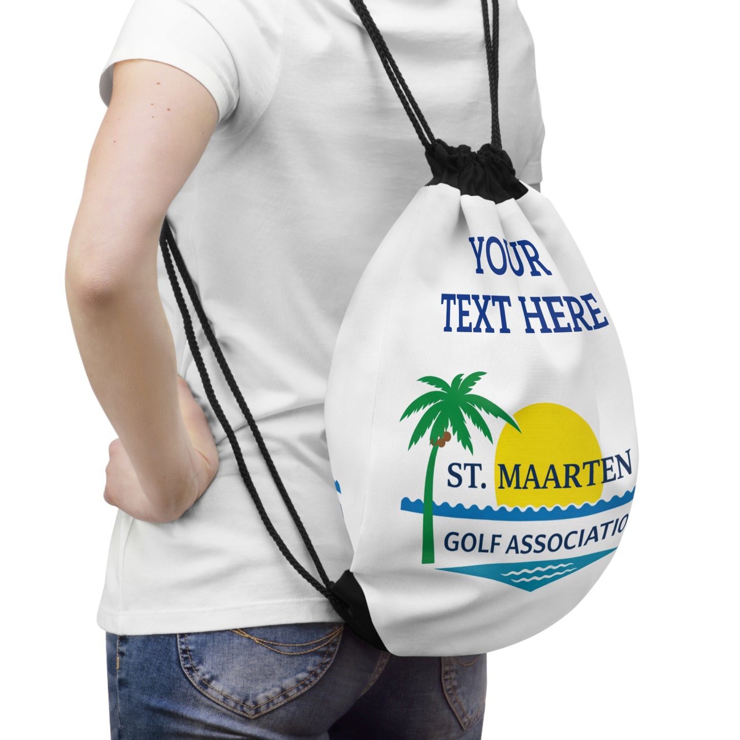 St. Maarten Golf Association Drawstring Bag — Customizable "Your Text Here" Beach Golf Gym Sack