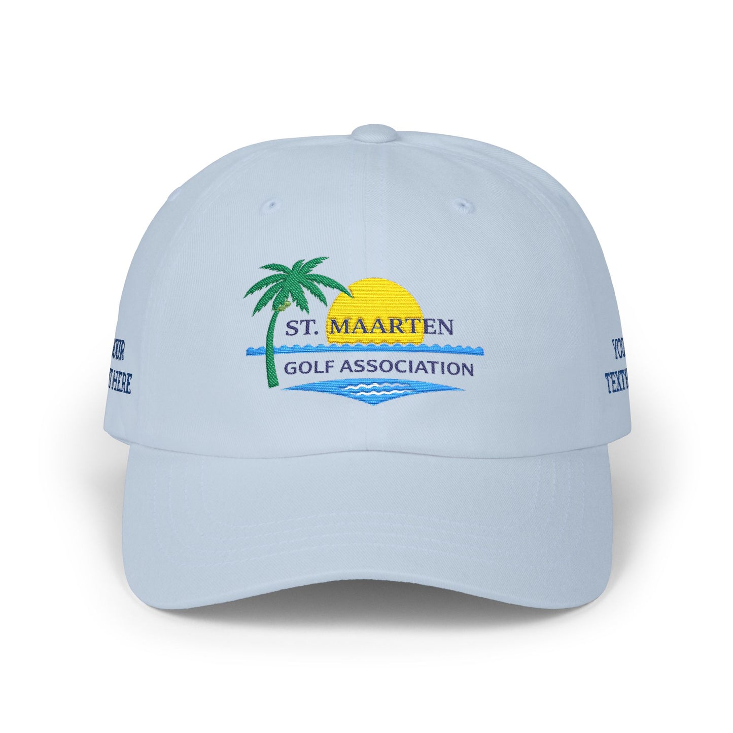 St. Maarten Golf Association Dad Cap — Tropical Palm & Sunset Embroidered Hat